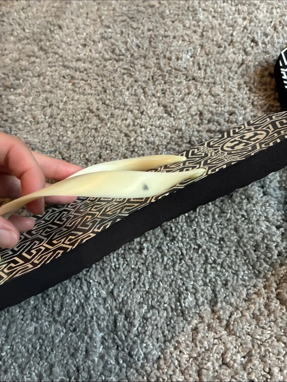 Tory Burch Black & Cream Geometric Logo Flip Flops